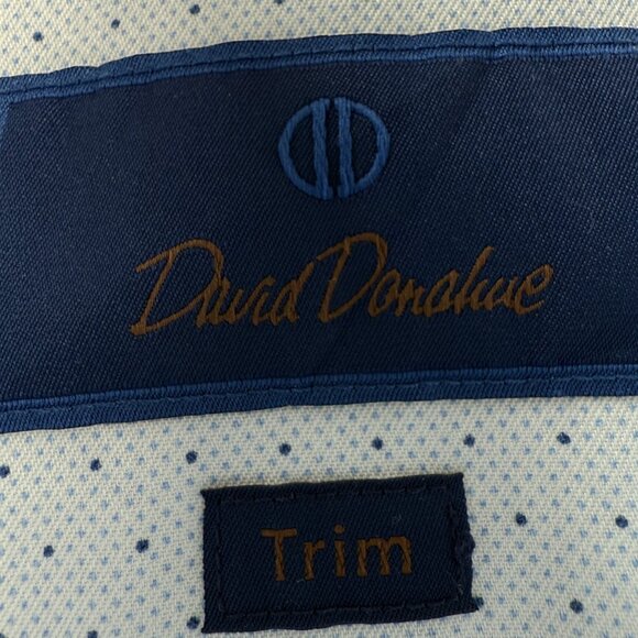 David Donahue 16.5 34/35 Trim Cotton Geometric Blue Shirt Long Sleeve Button Up - Picture 11 of 13